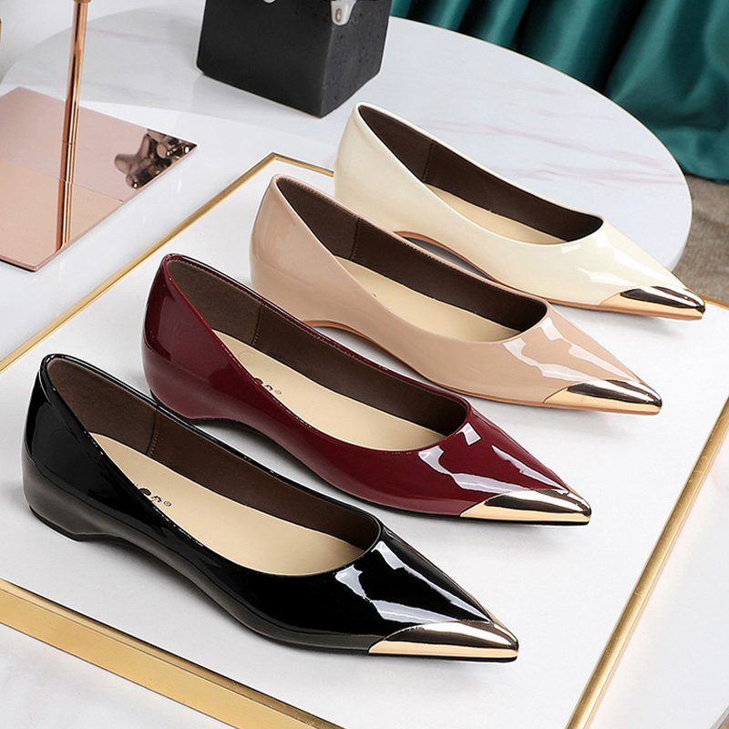 Shoe Tree - BIGTREE 靴ローヒールの女性の靴パテントレザーウェッジヒール女性パンプス金属尖った先端高級宴会靴ファッション